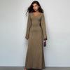 Abito Lungo da Donna Europeo e Americano con Scollo a U, Laccetti dietro, Vestibilità Larga e Maniche Lunghe - Moda Autunno 2023