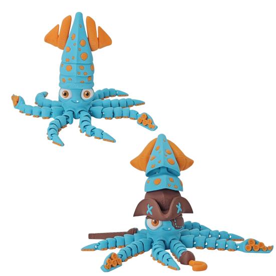 1/2Pcs 3D Printed Squid Figurine Movable Joints Simulated Octopus Stress Relief Articulated Sea Animal Fidget Toy Desktop Decoration Ornament
