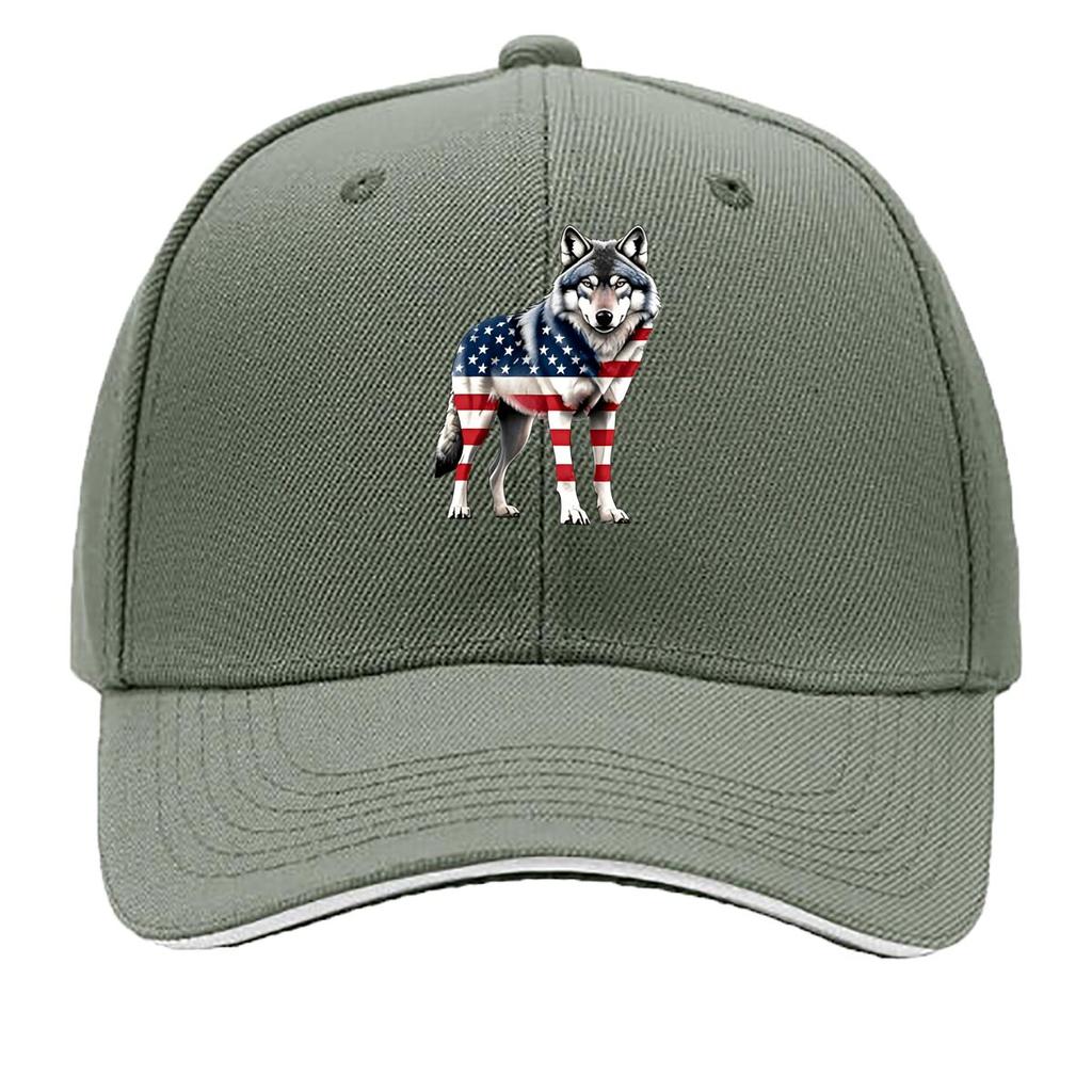 American Flag Wolf Baseball Cap  Lightweight Breathable Fabric Adjustable Snapback Closure Sandwich Baseball Cap
