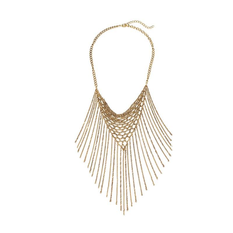 Handmade Multi-Strand Chain Tassel Pendant Necklace Women Gold-Tone Long Statement Jewelry Fashionable Layered Choker Style