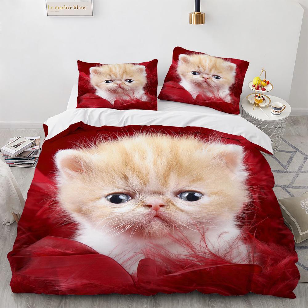 3D Cat Bedding Set Luxury Animal Duvet Cover With Pillowcase Queen King Single Double Size For Girls Boy Polyester Quilt Cover