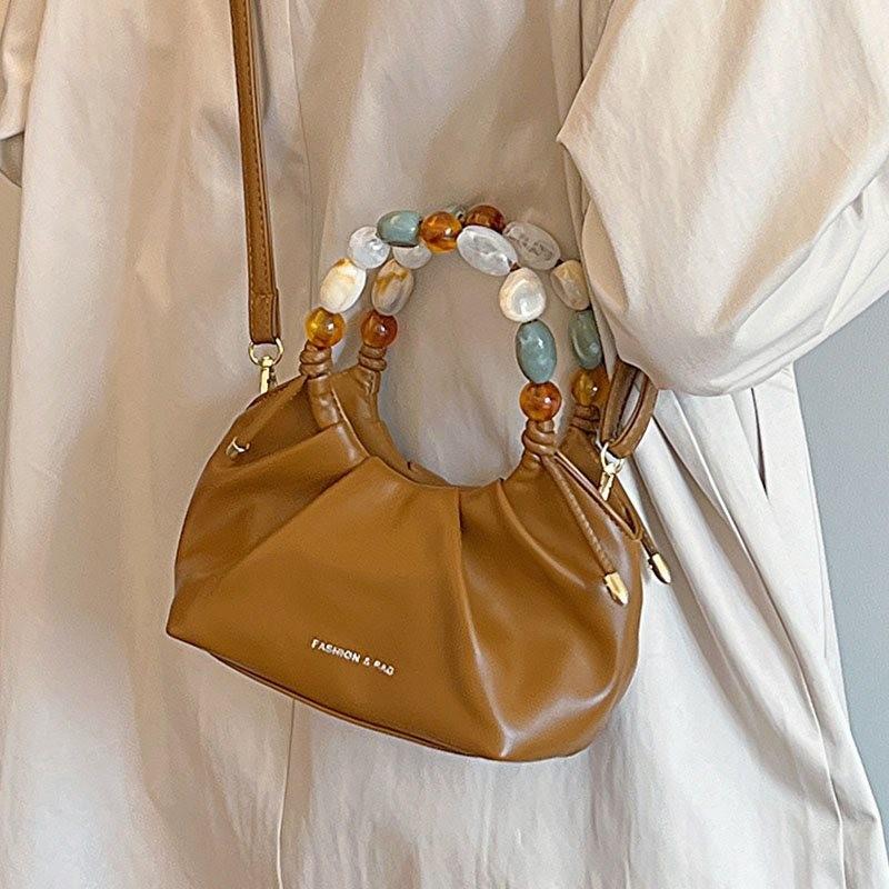 Stylish Soft Texture Handheld Pleated Bag For Women In Black Beige Brown And More