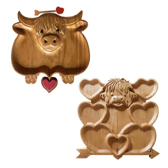 Highland Koe Charcuterieplank Rustieke Serveerplank met Compartimenten Houten Schaal voor Kaas Fruit Snacks Feest