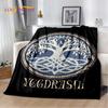3D Nordic Viking Mythology Symbols Odin Cartoon Plush Flannel Blanket Throw Blanket for Living Room Bedroom Bed Sofa Picnic Kids