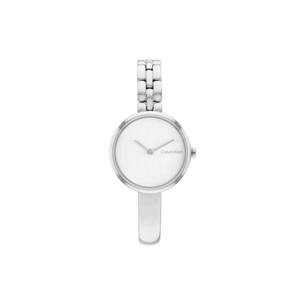 Calvin Klein Quarz-Armbanduhr Edelstahlarmband Silbernes Zifferblatt Geschenkbox Helles und Nacht-Stil Damenuhren 25200278