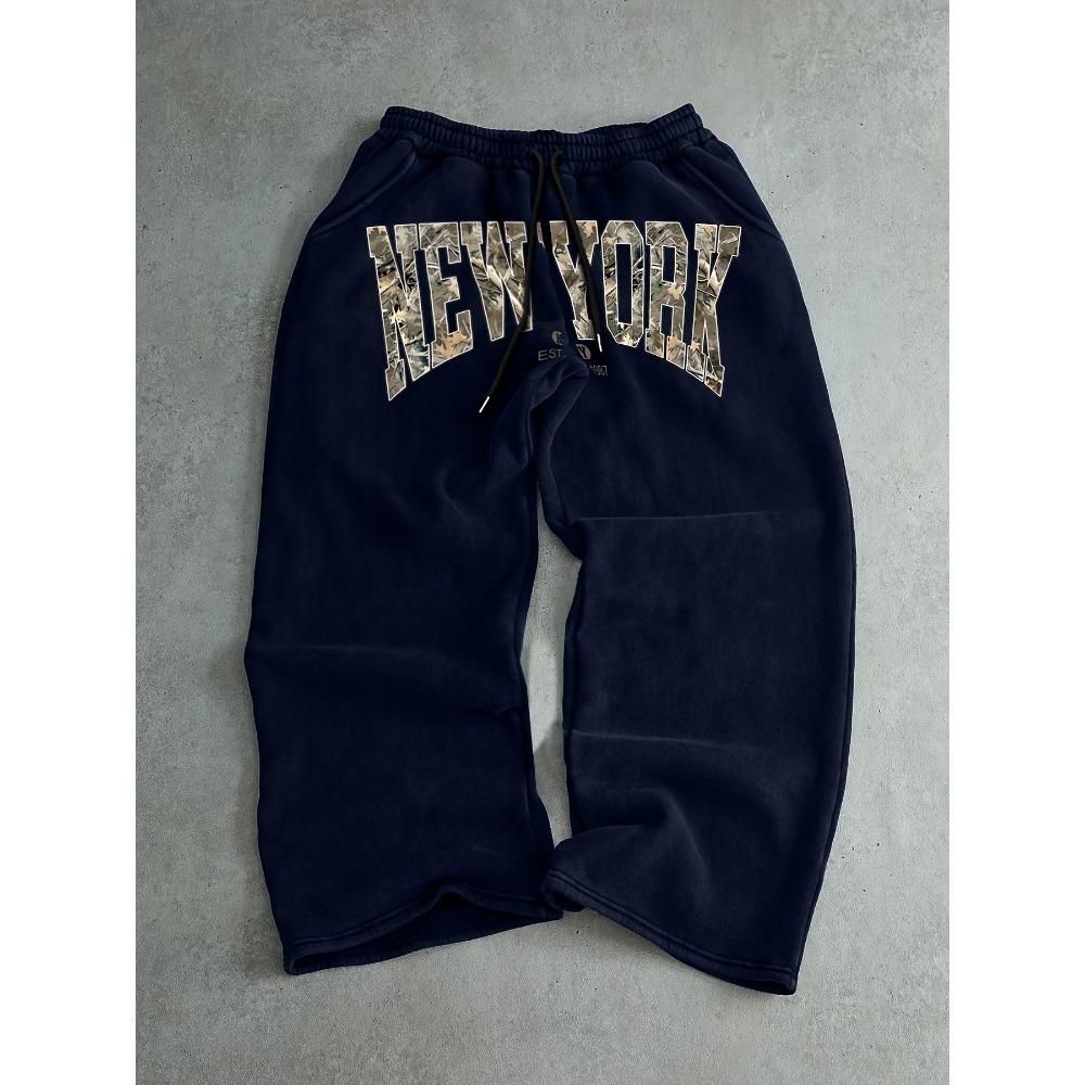Men's Drawstring Waist Letter Print Comfortable and Fashionable Casual Sports Pants Wide Leg Pants for Daily Wear, Comfortable Fabric