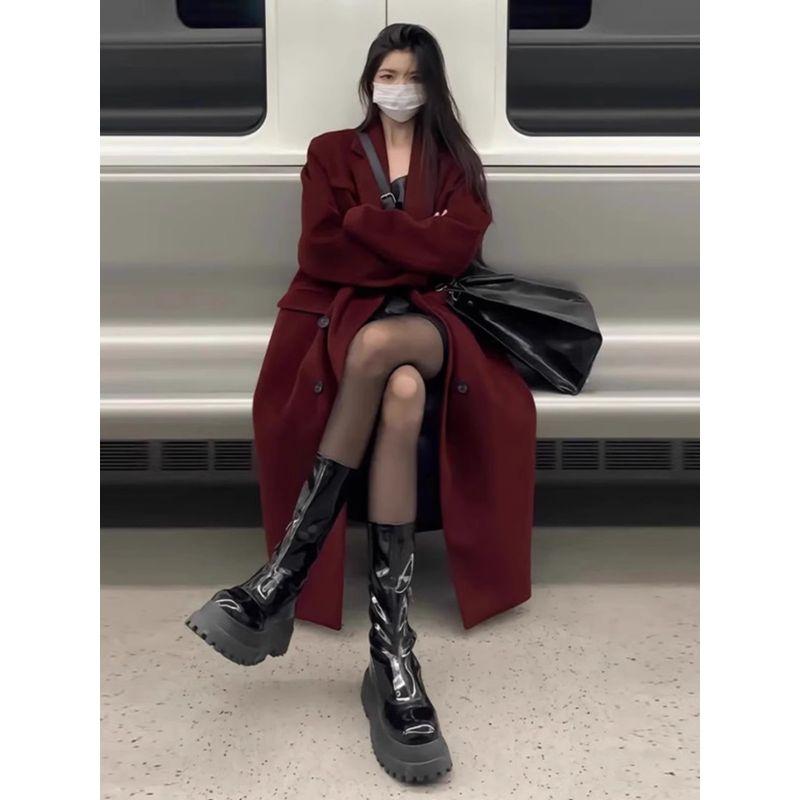 

Нарядное ангольское боевое одеяние ниже колена шерстяное пальто Black M