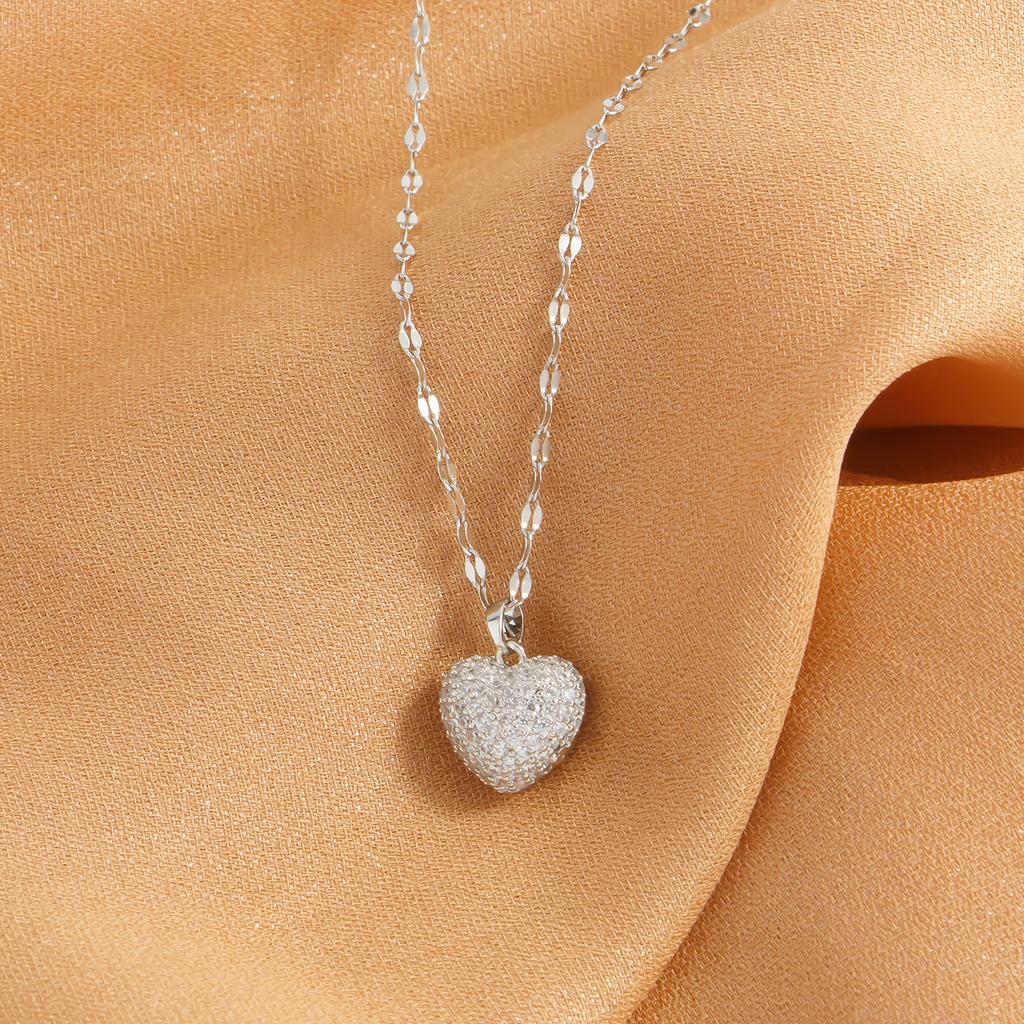 Set with Cubic Zirconia Heart Pendant, Women's Temperament, Stainless Steel Gold-plated Necklace, Wedding Party Jewelry Gifts