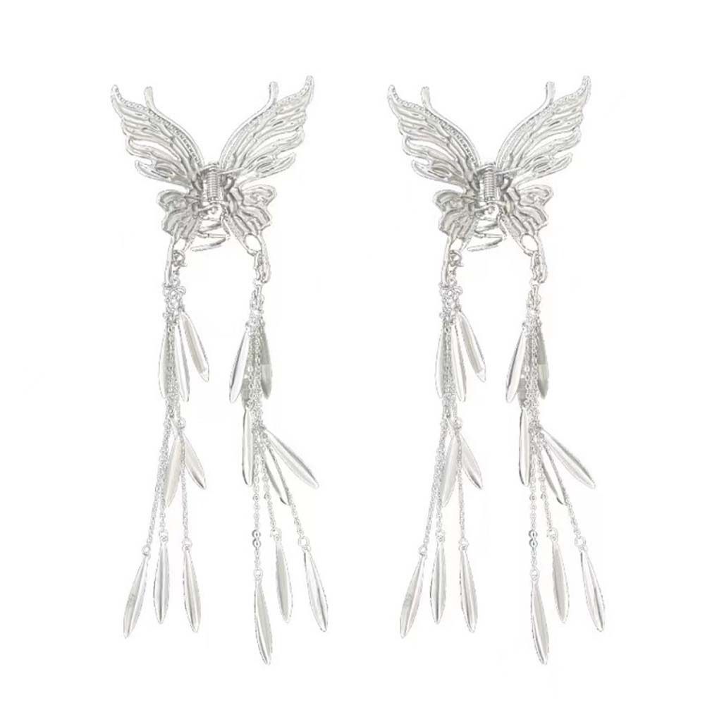 Silver Color Butterfly Tassel Hair Claw Leaf Chinese Butterfly Hairpins Metal Shark Clip  Party