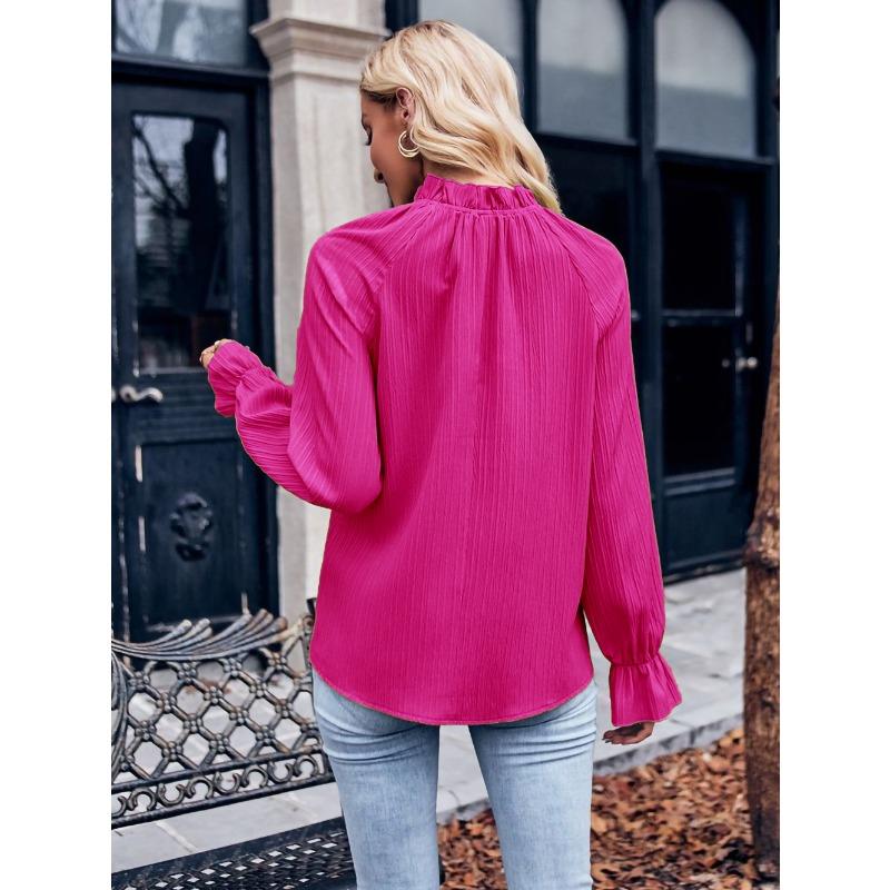 Fashion Elegant Long Sleeve Jacquard Women Blouse Loose Simple Office Shirt Female Stand Collar Solid Color Vintage Tops 3303