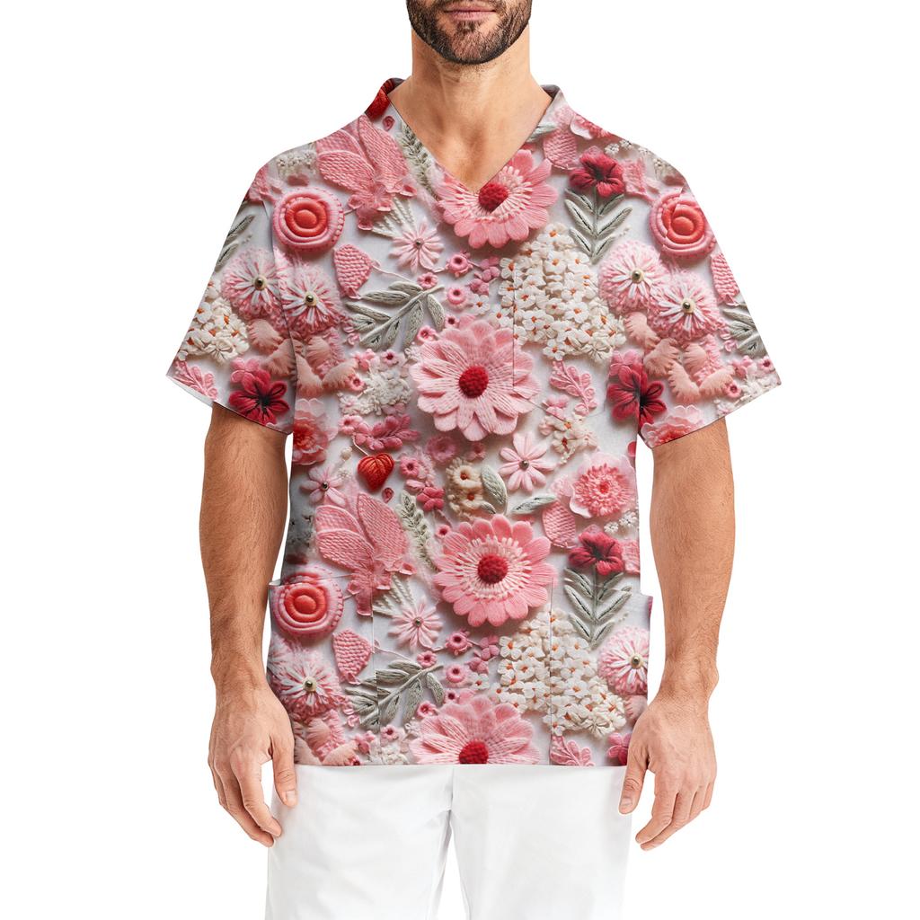 Men's Casual Short,Sleeved V,Neck Printed Front Pocket Top