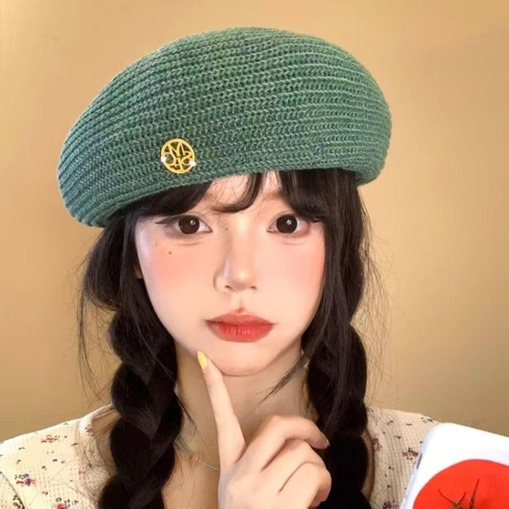 Y2k Painter Berets Thin Beanie Cap Casual Hollow Knitted Beret  Summer and Autumn