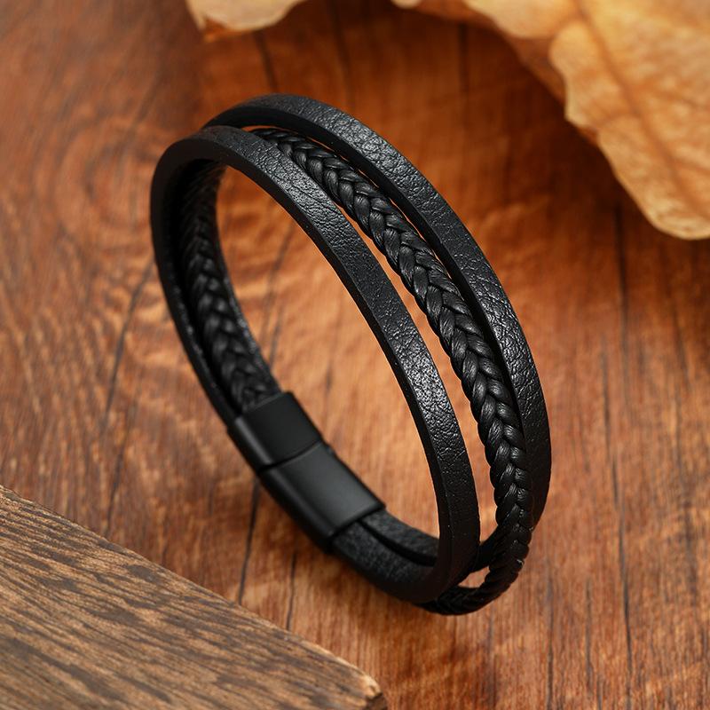 

Minimalist Braided Leather Bracelet For Men Vintage Trendy Wristband Accessory Durable Stylish чорний