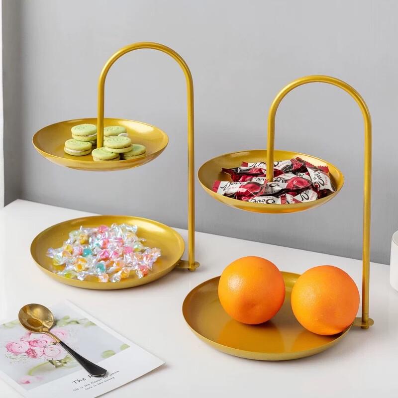 ZISIZ Light Luxury 2-Tier Round Metal Fruit Candy Plate