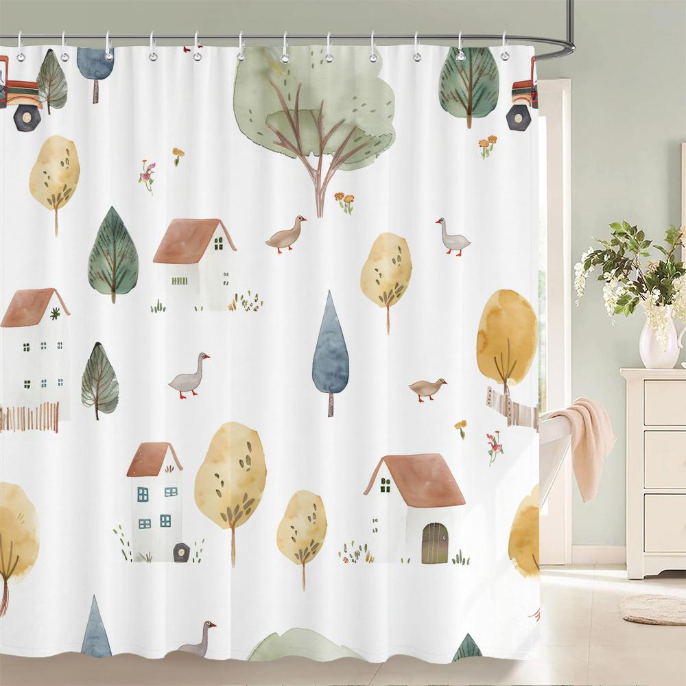 Cute Cartoon Animals Shower Curtain Printing Polyester Fabric Cartoon Bathroom Curtain Home Decoration Curtain with Hooks
