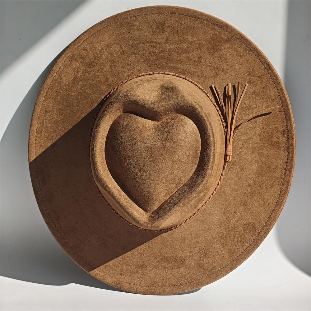 New Heart Top Suede 9 cm Wide Brim Fedora Hat Men's and Women's Autumn Felt Jazz Hat Classic Suede Fedoras Chapeau Sombrero