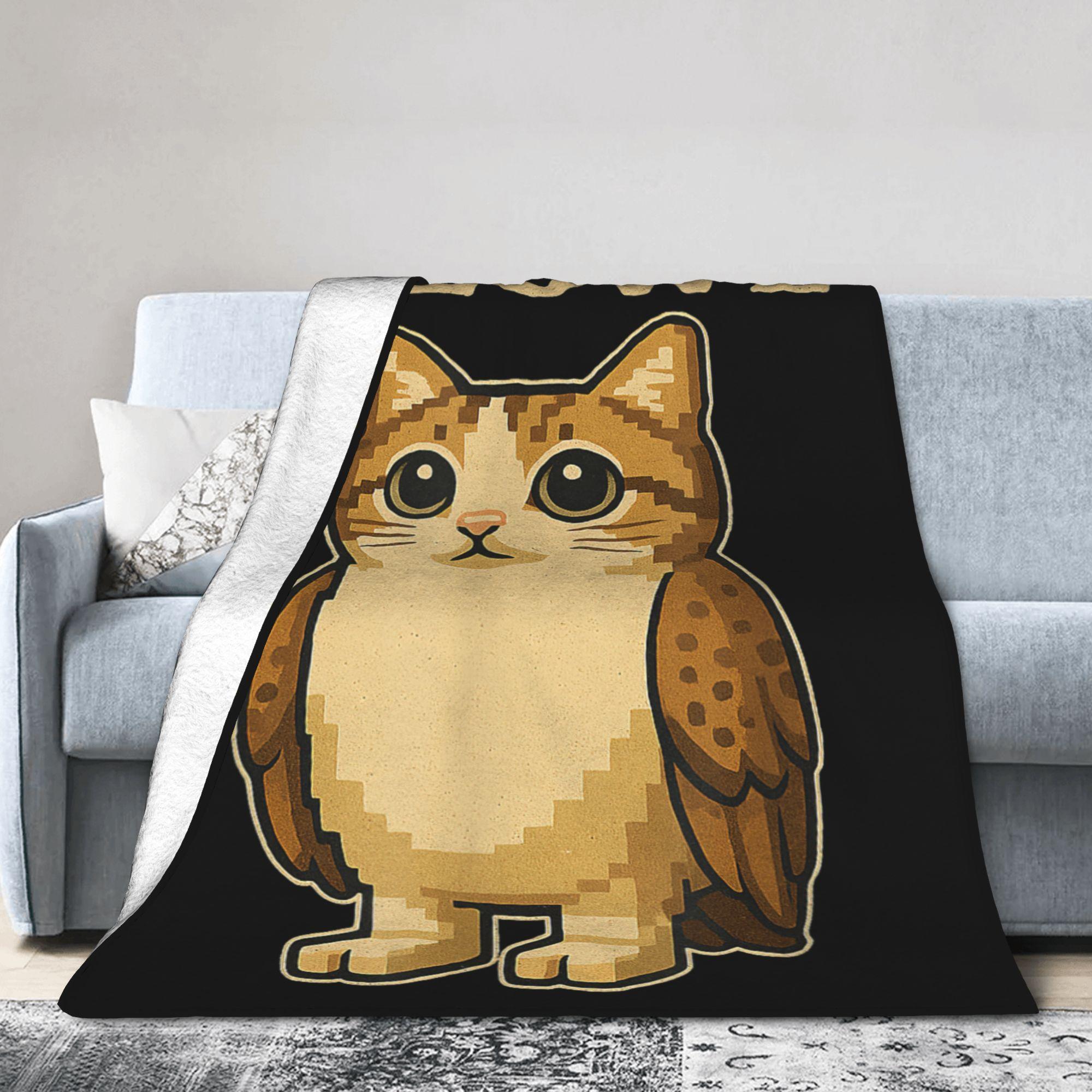 Panika Chen Unisex Funny Meowl Cat Owl Brainrot Meme Knitted Blanket Trendy Flannel Throw Blanket Airplane Printed Thin Bedspread Multifunction