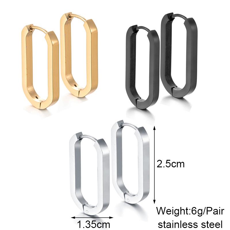 Gold Silver Color Black U-Shaped Stainless Steel Earrings Women Classic Simple Compact and Exquisite Hoop Earrings Daily Jewelry