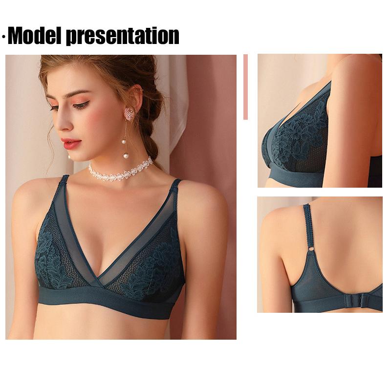 Sujetadores inalámbricos sexy para mujer Bralette de encaje ultrafino con escote en V profundo