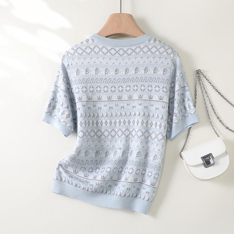 Damen Kurzarm-Stricktop mit Blumenprint