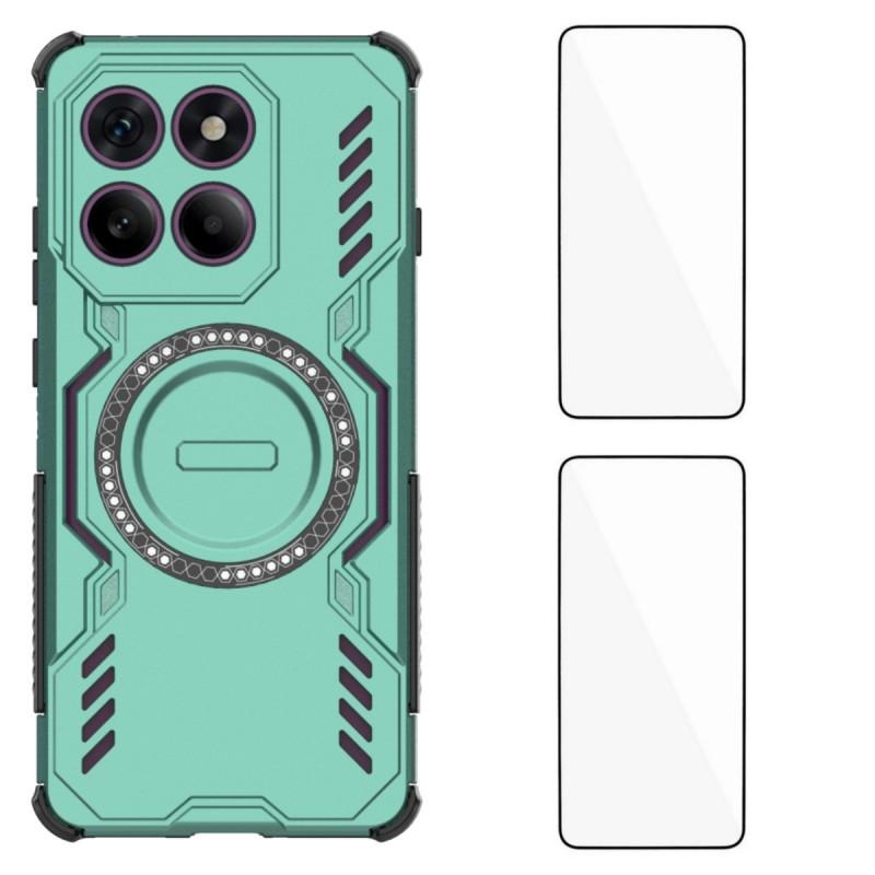 For Motorola Edge 60 Pro 5G Magnetic Case WANLONFENG DJ Series PC TPU Phone Cover with 2Pcs Tempered Glass Film