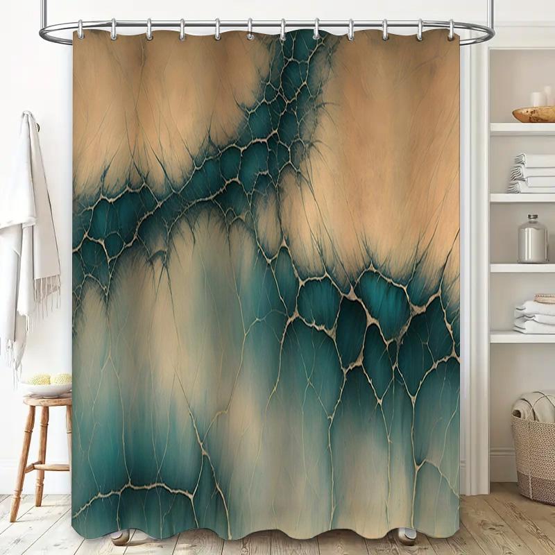 Unique Bathroom DecorBlue Green Marble Print Shower Curtain for Home Bathing Room Decoration Waterproof Fabric with Rod Pocket-S