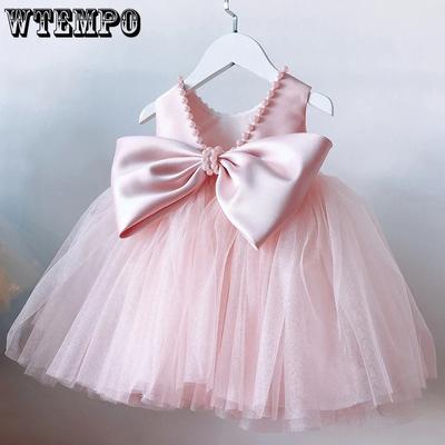 Cute Baby Dress Summer 1-5Y Toddler Bow Clothes Baby Girls Birthday Baptism Party Dresses Backless Beading Wedding Prom Vestidos