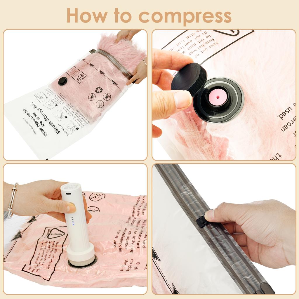 8Pcs Vacuum Storage Bags with USB Electric Pump Rapid Compression Double Zipper Lock Triple Seal Compression Bag for Luggage