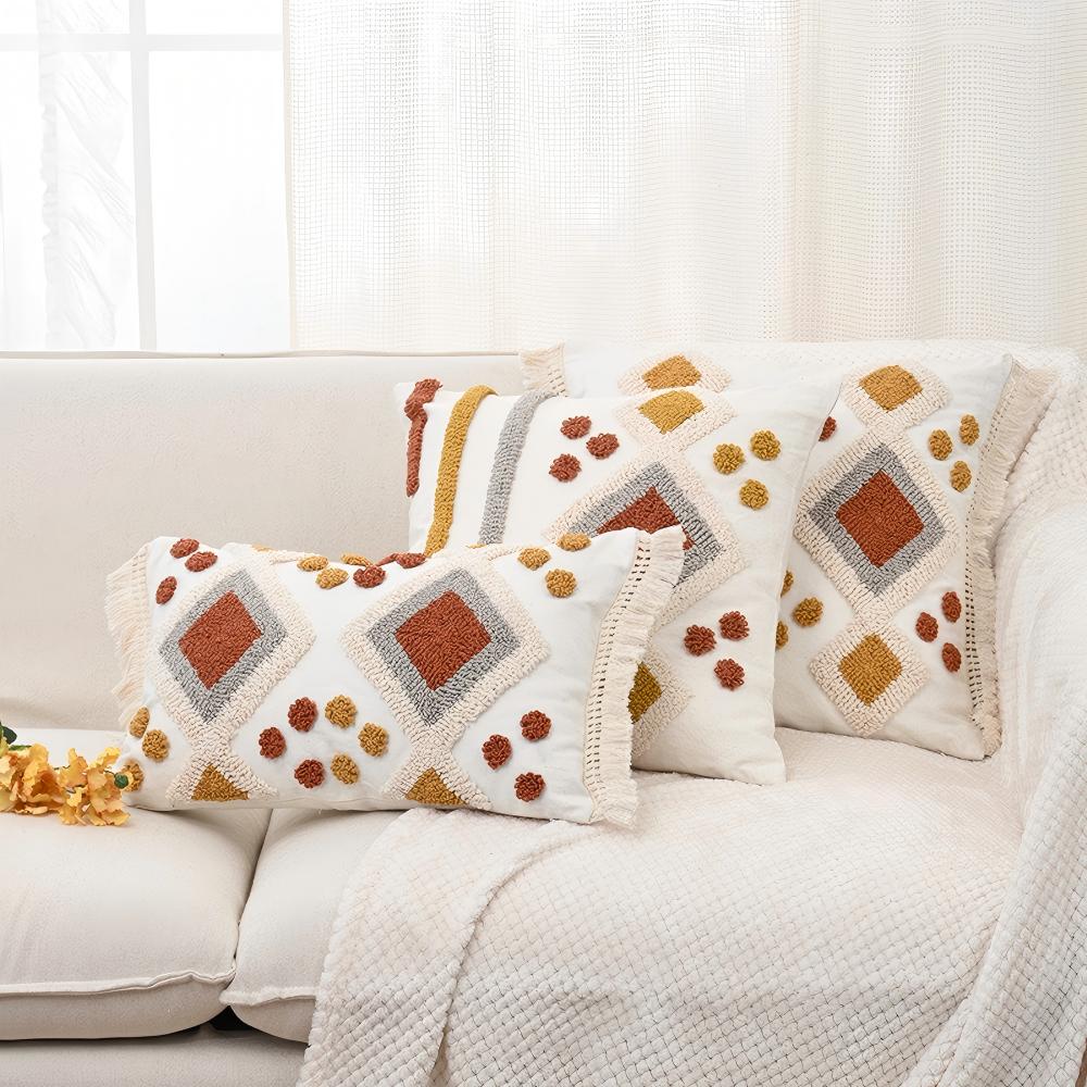 BUYNOW 1PC Bohemian Diamond Loop Velvet Lace Pillowcase Vintage Living Room Sofa Cushion Cover Home Bed Decor cojines para sala