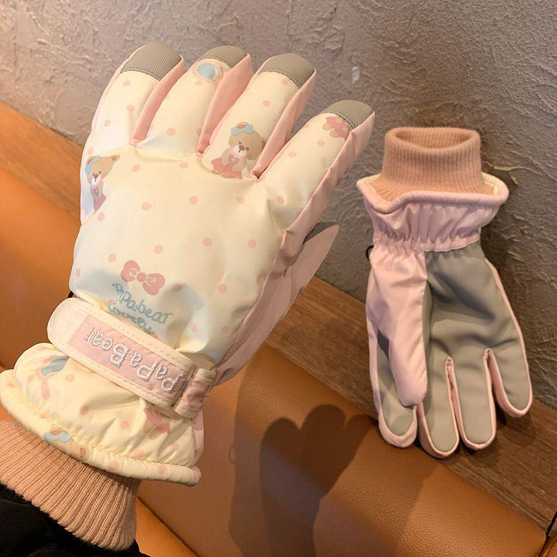 

Beige Cute Bear Women s Outdoor Cold-Proof Ski Gloves Beige Bear One size
