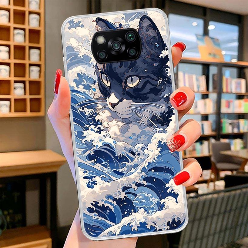 

Anime Cat Sea Wave Aesthetic Cover Phone Case For Xiaomi Poco F7 Ultra X7 X6 X5 Pro M7 Redmi 15C 15 13C 13 12C 12 10C 10 9A 9C 9 Redmi 12