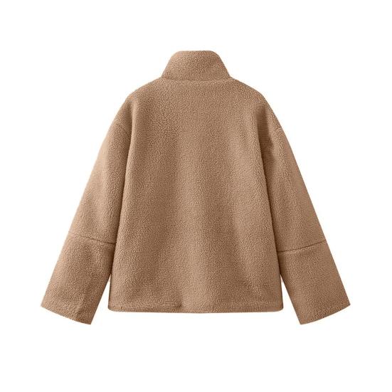 Women's Fleece Jacket Oversized Zip Up Stand Collar Fuzzy Sherpa Coat with Pockets Casual Winter Fall Outerwear