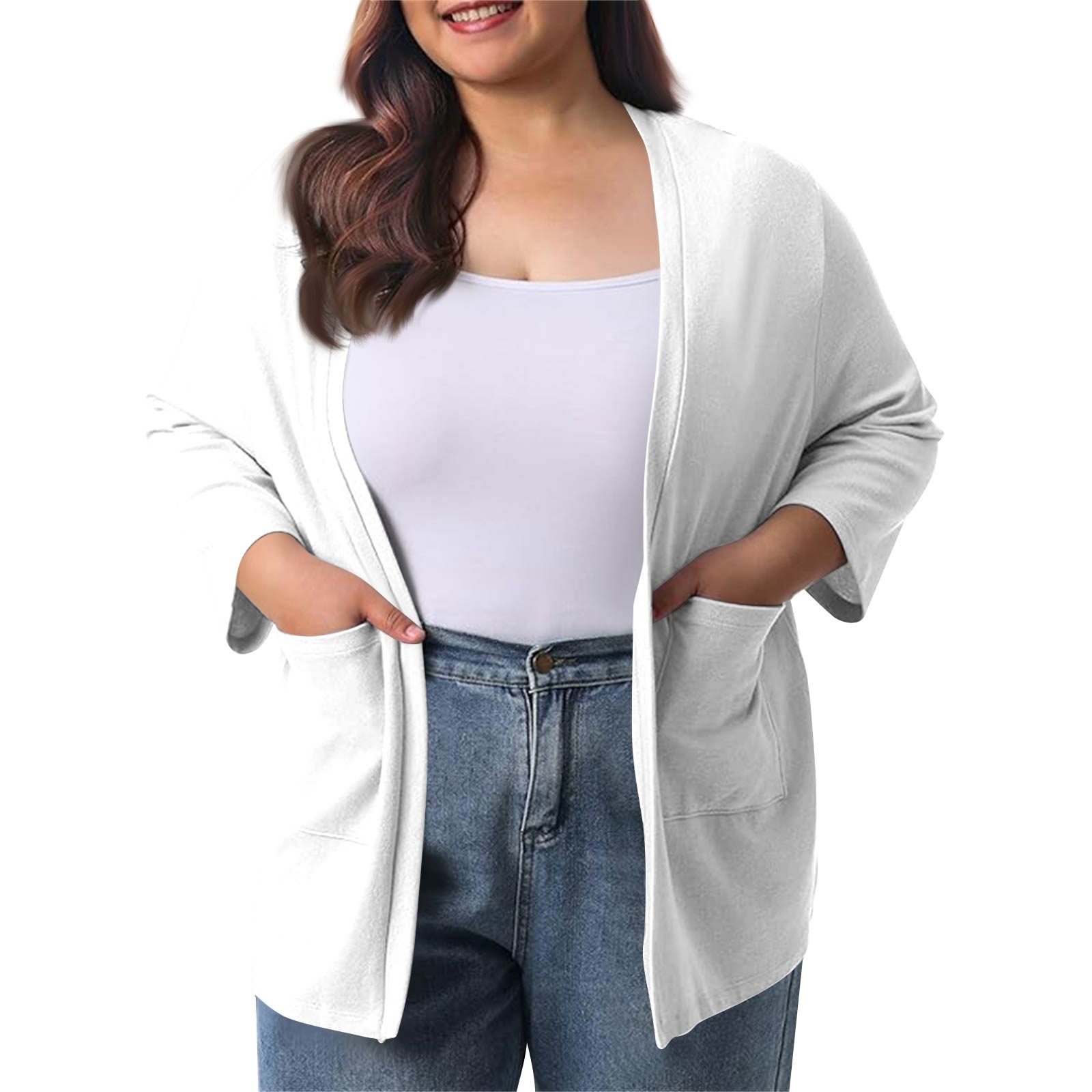 

Женский осенне-зимний модный повседневный однотонный кардиган-жакет длиной до середины бедра с рукавом 3/4 XXL белый