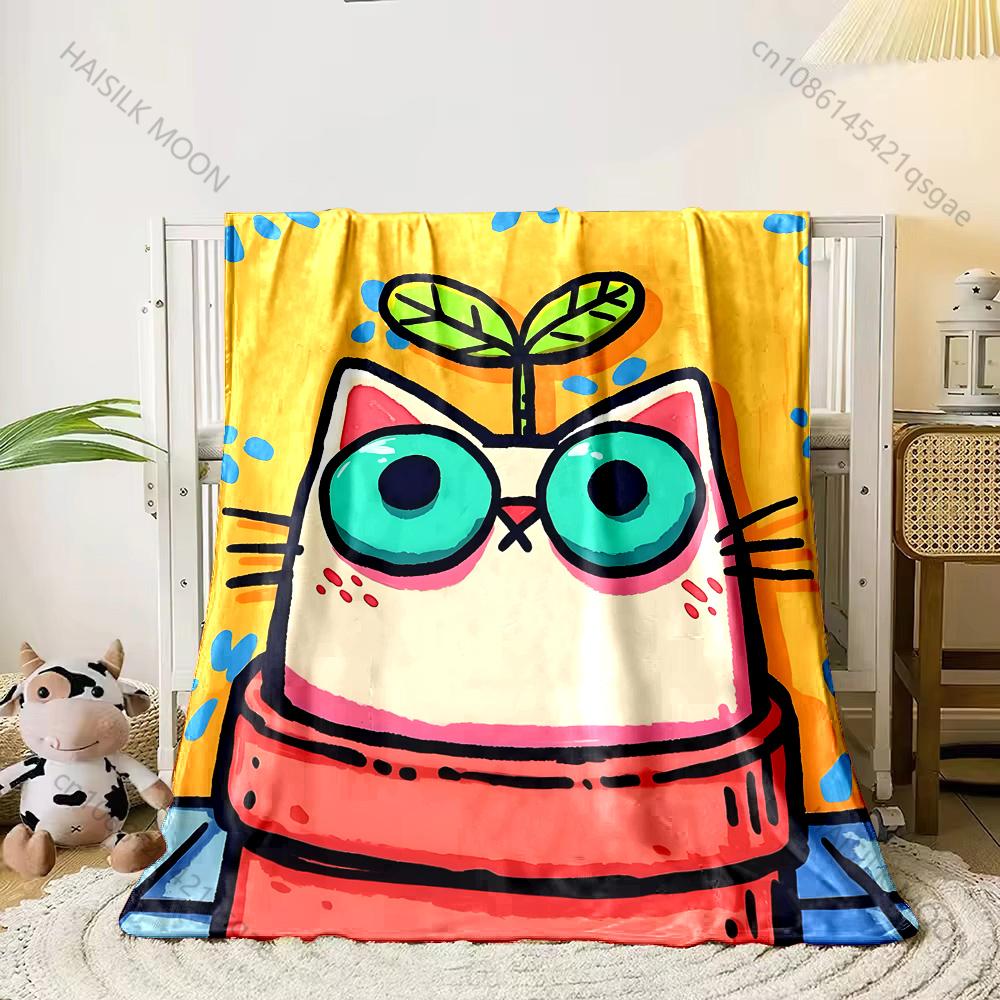 

1PC Cat in pot green leaf Print Adult Children Warm Blankets Home Travel Car Soft Comfortable Suitable for all seasons 75x100cm