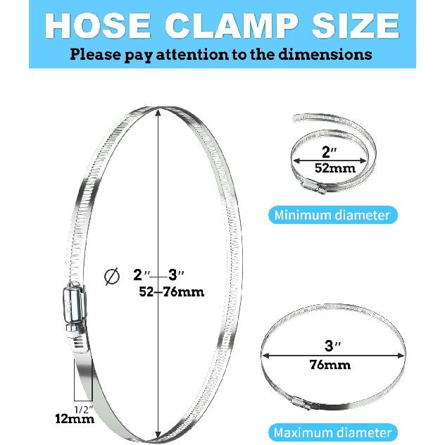 6 Pcs 3 Inch Stainless Steel Hose Clamps - Adjustable Worm Gear Drive Hose Clamps for Fuel Line Hose Pipe Clamp for Dryer Vent Hose (3 Inch)