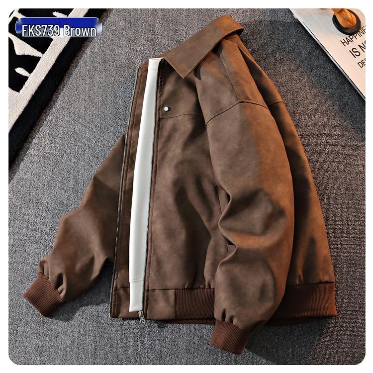 Men's Retro Lapel Leather Jacket - Spring & Autumn Hong Kong Style