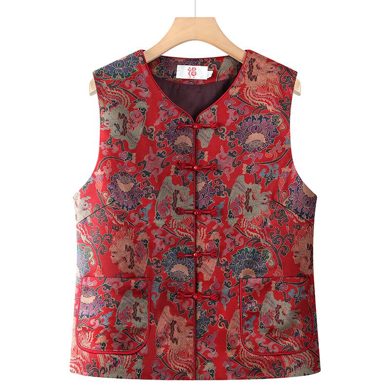 

Chinese-Style Vest Coat for Middle-Aged and Elderly Women – Grandma s Spring and Autumn Outerwear 3XL красный