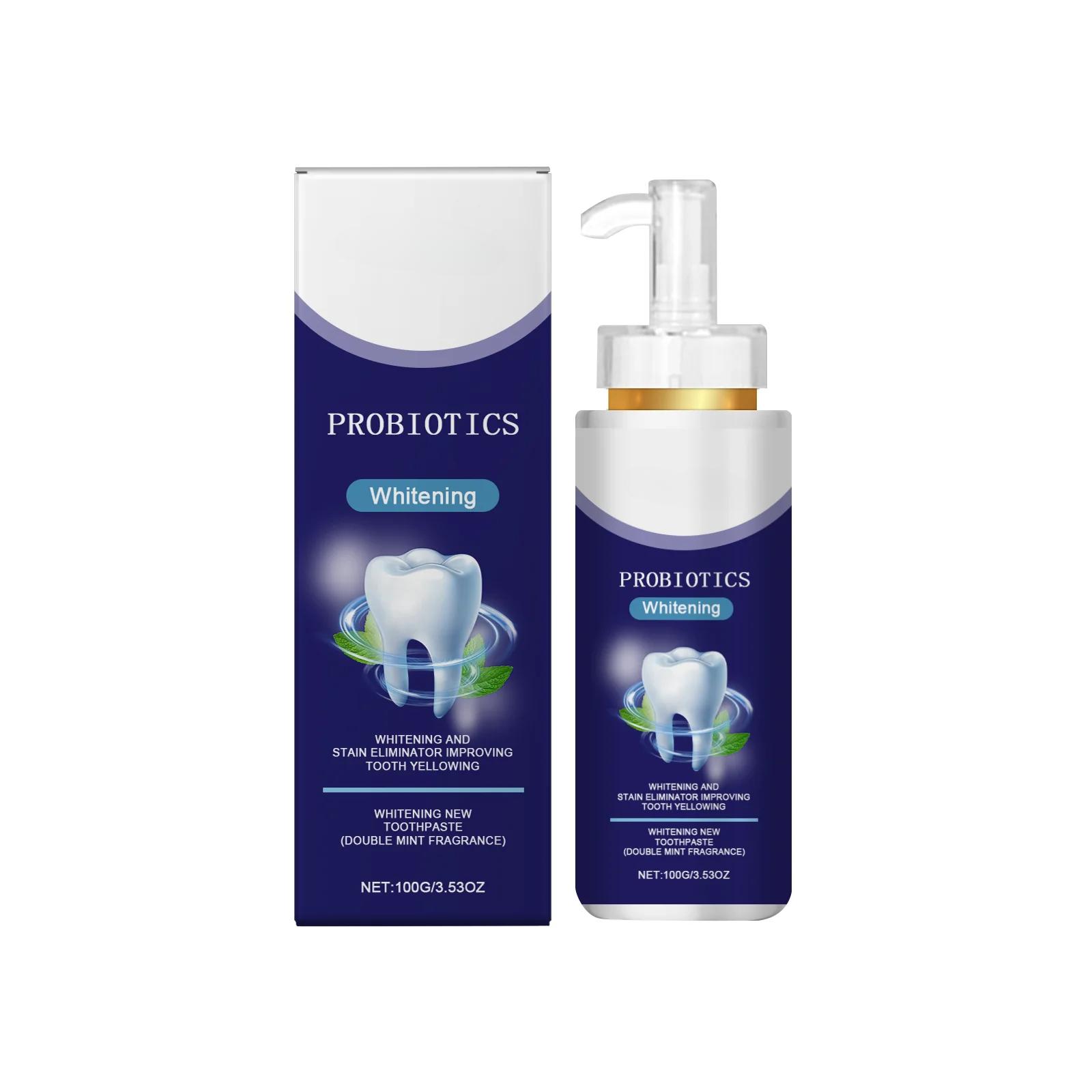

Пробиотическая зубная паста Отбеливающая Уменьшает пятна на зубах Улучшает пожелтение зубов Аромат двойной мяты Освежающее дыхание Зубная паста 1pc
