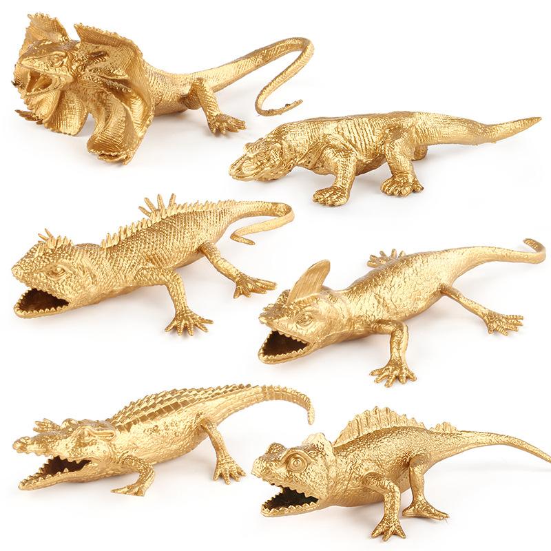 Simulation Poultry Animal Model Gold Edition Mini Chicken Duck Goose Dragonfly Lizard Insect Set Toy