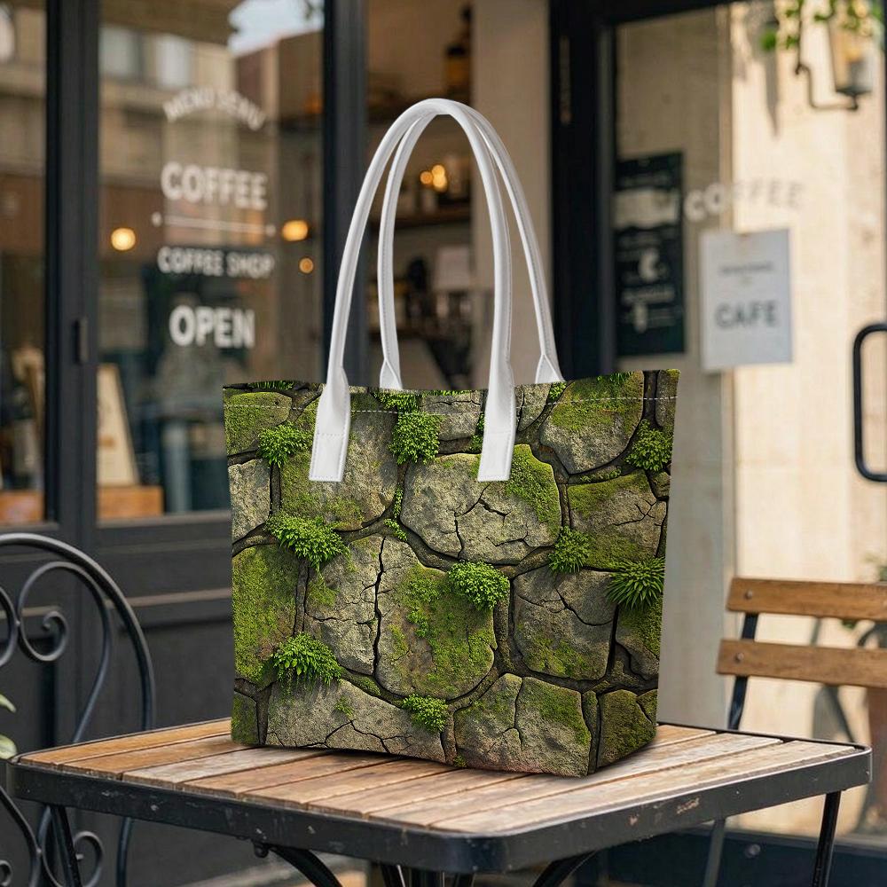 Mossy Stone Pattern Tote Bag Casual Portable Shoulder Bag for Daily Use