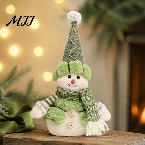 Festive Fabric Figurines for Shopping Malls Green Christmas Plush Figurines, Skiing Snowman Reindeer Stuffed Doll, Seasonal Gift Items Friends