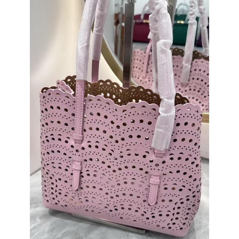 New cowhide leather high-end hollow vegetable basket bucket bag tote bag one shoulder crossbody handbag women