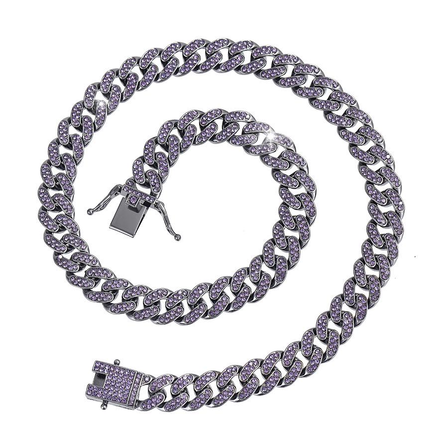 

Retro Purple Diamond Bracelet & Hip-Hop Cuban Necklace Set: Cool, Shiny, Light Luxury. 8 inch / 20 cm