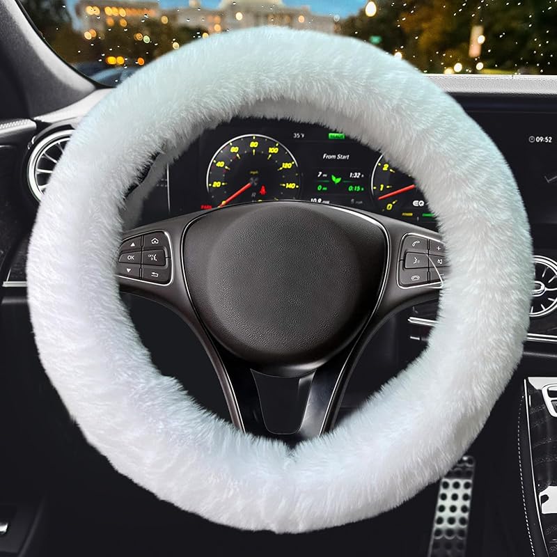 Fluffy Car Steering Wheel Cover,Steering Wheel Cover For Women Soft Plush Steering Wheel Cover Fashion Car Interior Decor Accessories Suitable For 15