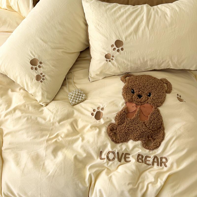 Cartoon Soft Cotton Washable Single Bed 3-Piece Set: Fitted Sheet, Flat Sheet, Skin-Friendly