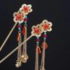 Vintage-Style Copper Coin Flower Hairpin with Tassel - Elegant Hanfu Hair Accessory
