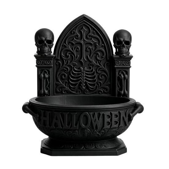 DIY Plain Style Craft Basin Halloween Gothic Cathedral Candy Bowl, 3D Printed Spooky Dark Storage Art Ornament Dish, Desktop Snack Serving Tray