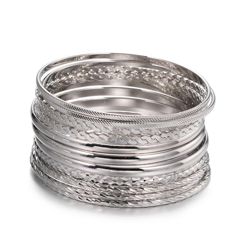 Bohemian-Style 12-Piece Multi-Layer Alloy Bracelet Set for Women