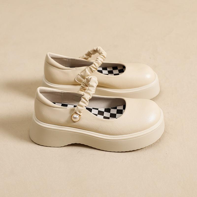 

Маленькие кожаные туфли-маффины на толстой подошве, женские туфли-лодочки с мелким вырезом, одинарные туфли в стиле ретро 40 абрикосовый