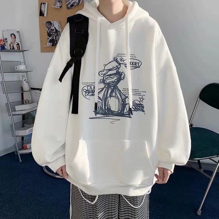 Spring and Autumn Hooded Sweater Trendy Hong Kong Style Casual Jacket Trendy Brand Top Loose Youth Print